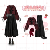 Fairy 1 Set Outfit Wanita Douyin Outfit Set Maroon Remaja - KA49