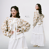 KUKI OUTFIT - One Set Cardigan Rajut Motif Leopard Pita Knitwear + Rok Soft Cotton