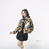 KUKI OUTFIT - Cardigan Rajut Motif Leopard Lembut Pita Knitwear Oversize Ribbon Lepas Pasang