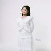 KUKI OUTFIT - One Set White Blouse Wanita Polos Katun Ruffle + Rok Cotton Susun Nyaman Dipakai Callista