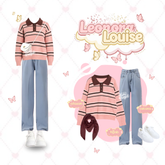 Kuki Outfit - One Set Motif Stripe Korean Style Outfit Remaja KA84