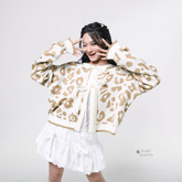 KUKI OUTFIT - Cardigan Rajut Motif Leopard Pita Knitwear Oversize Ribbon Lepas Pasang