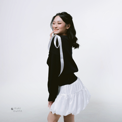KUKI OUTFIT - Atasan Wanita Polos Oversize Batwing Ribbon Lepas Pasang Bianca Sweater