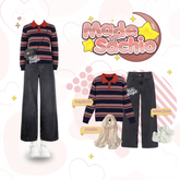 Kuki Outfit - Shadira One Set Salur Ootd Remaja Viral - KA85