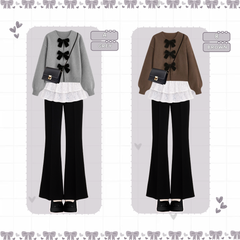 KUKI OUTFIT - 1 Set Atasan Korean 3in1 Sweater Celana Lace Skirt | Style Hangout Remaja Kece Atasan Pita Lucu Terbaru Terkini KD01