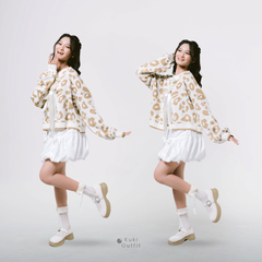 KUKI OUTFIT - Cardigan Rajut Motif Leopard Pita Knitwear Oversize Ribbon Lepas Pasang