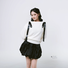 KUKI OUTFIT - Atasan Wanita Rajut Oversize Batwing Polos Ribbon Lepas Pasang Bianca Sweater