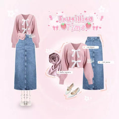 Litta Oneset OOTD Remaja Rok Jeans Setelan Liburan - KK224