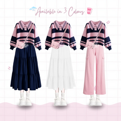 Maisha One Set Lucu Wanita Kekinian Korean Style Outfit Pink Navy KA48