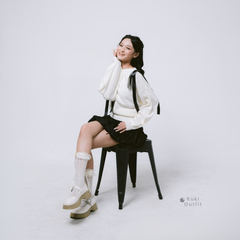 KUKI OUTFIT - Atasan Wanita Rajut Oversize Batwing Polos Ribbon Lepas Pasang Bianca Sweater