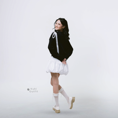 KUKI OUTFIT - Atasan Wanita Polos Oversize Batwing Ribbon Lepas Pasang Bianca Sweater
