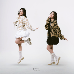 KUKI OUTFIT - Cardigan Rajut Motif Leopard Pita Knitwear Oversize Ribbon Lepas Pasang