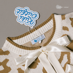 KUKI OUTFIT - Cardigan Rajut Motif Leopard Pita Knitwear Oversize Ribbon Lepas Pasang
