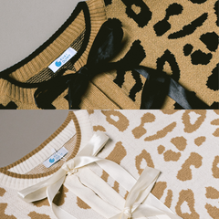 KUKI OUTFIT - One Set Cardigan Rajut Motif Leopard Pita Knitwear + Rok Soft Cotton