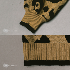 KUKI OUTFIT - Cardigan Rajut Motif Leopard Lembut Pita Knitwear Oversize Ribbon Lepas Pasang