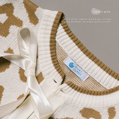 KUKI OUTFIT - Cardigan Rajut Motif Leopard Pita Knitwear Oversize Ribbon Lepas Pasang
