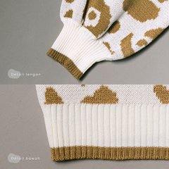 KUKI OUTFIT - Cardigan Rajut Motif Leopard Pita Knitwear Oversize Ribbon Lepas Pasang