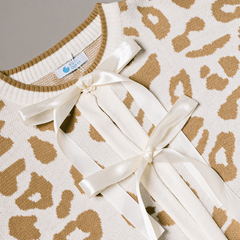 KUKI OUTFIT - Cardigan Rajut Motif Leopard Pita Knitwear Oversize Ribbon Lepas Pasang