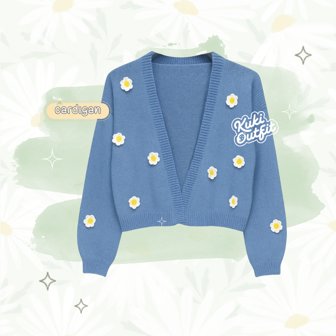Kuki Outfit - Aynera Army One Set Cardigan Floral Dress Lebaran Remaja KA92