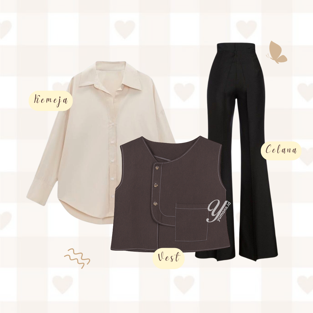 Tawffie One Set Wanita Kekinian Setelan Celana Cutbray Wanita - KA51