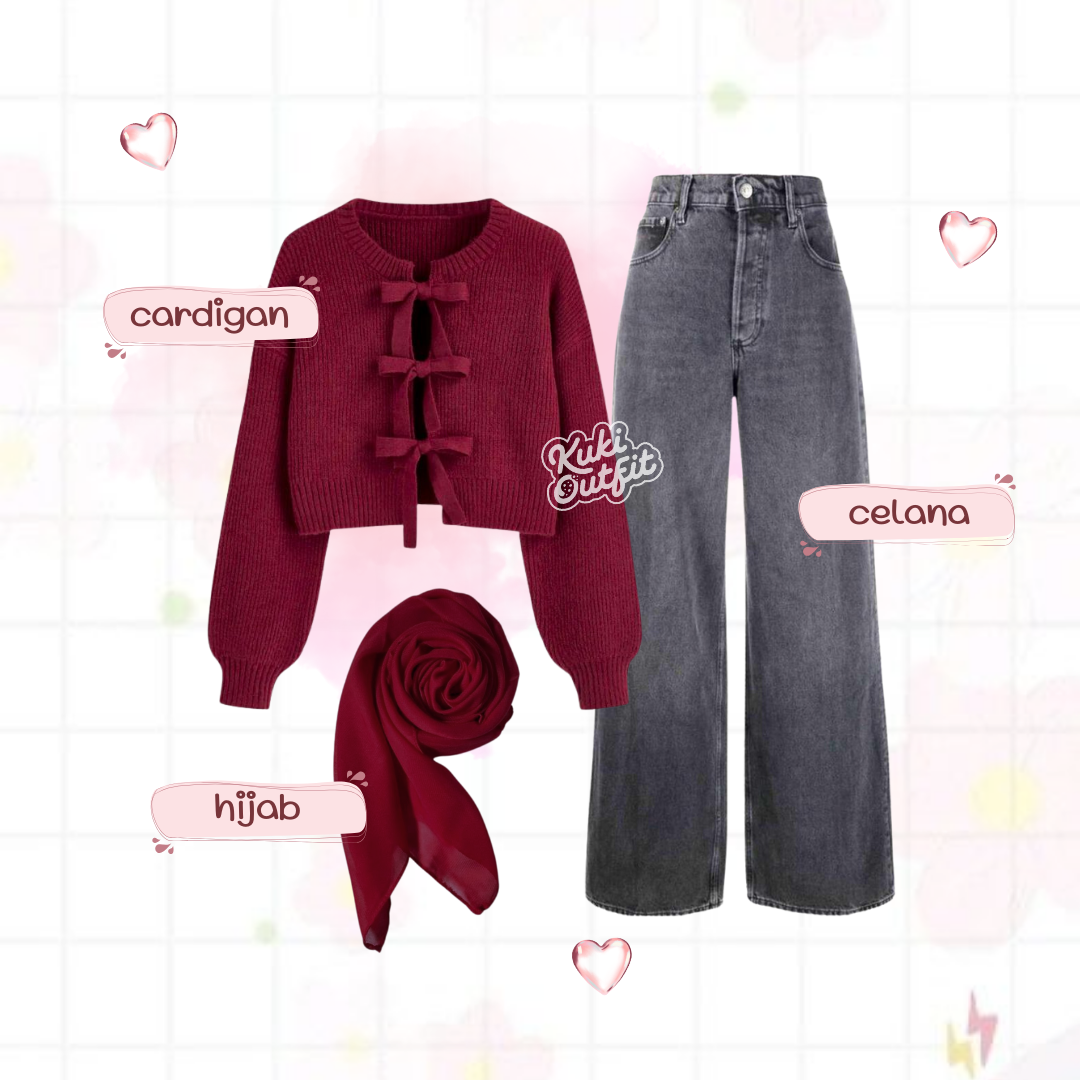 Luvwel 1 Set One Set Cardigan Ribbon Remaja Korean Style Wanita - KA44
