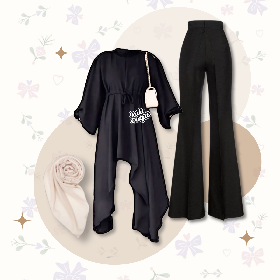 Hukio Set Outfit Korean Style Hijab One Set Remaja Kekinian - KA30