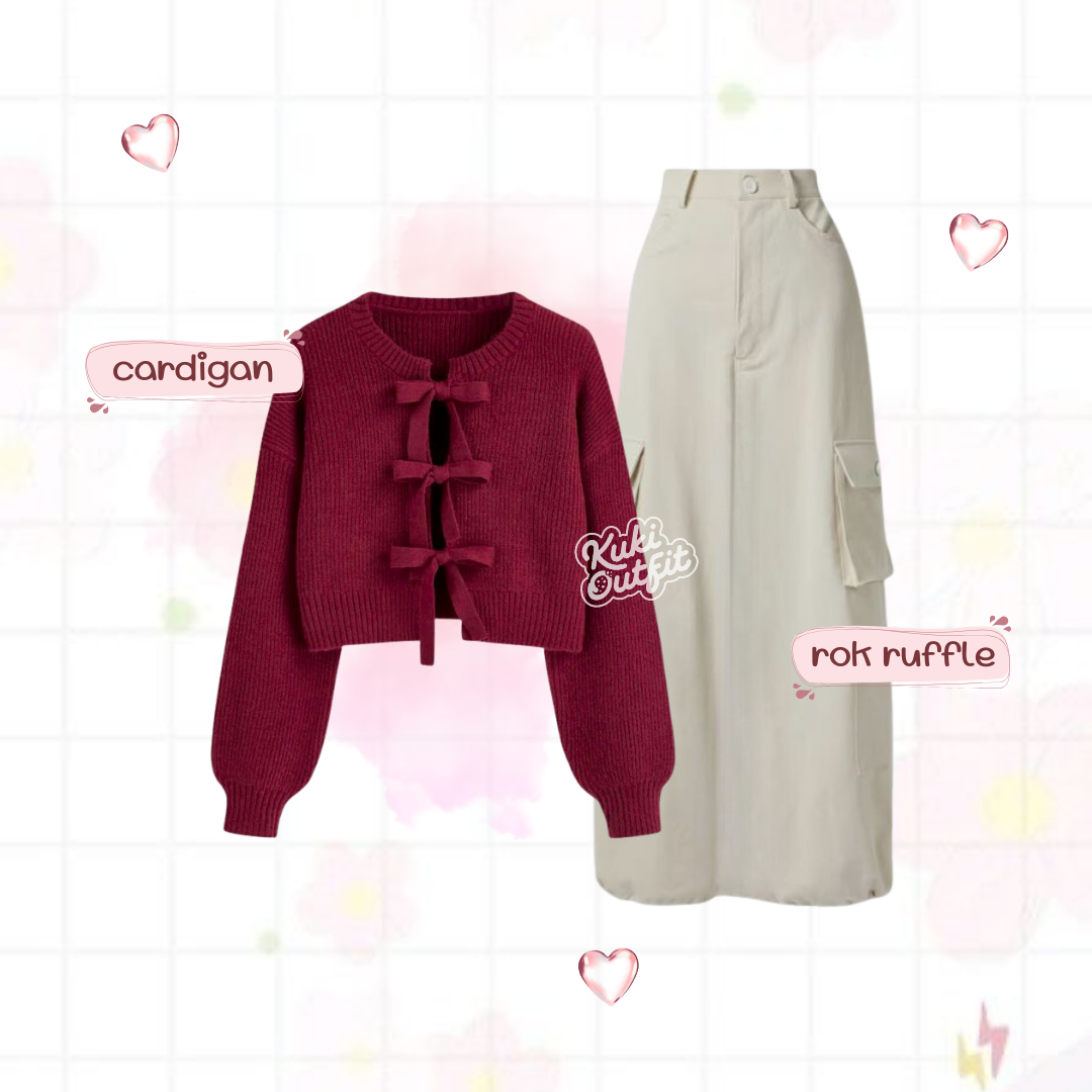 Luvwel 1 Set One Set Cardigan Ribbon Remaja Korean Style Wanita - KA44