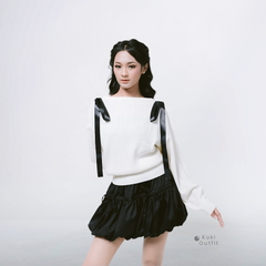 KUKI OUTFIT - Atasan Wanita Rajut Oversize Batwing Polos Ribbon Lepas Pasang Bianca Sweater