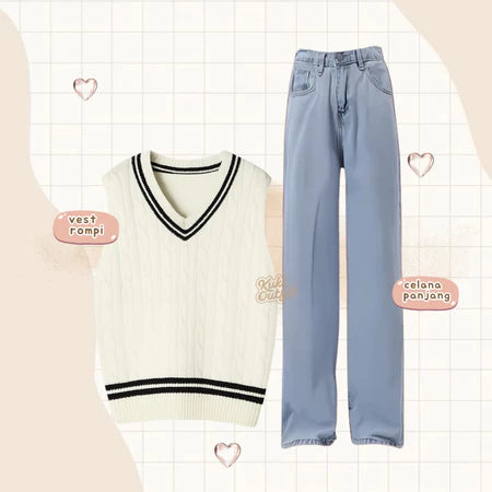 Xia Oneset Baju Wanita Korean Style Setelan Wanita Kekinian - Z45
