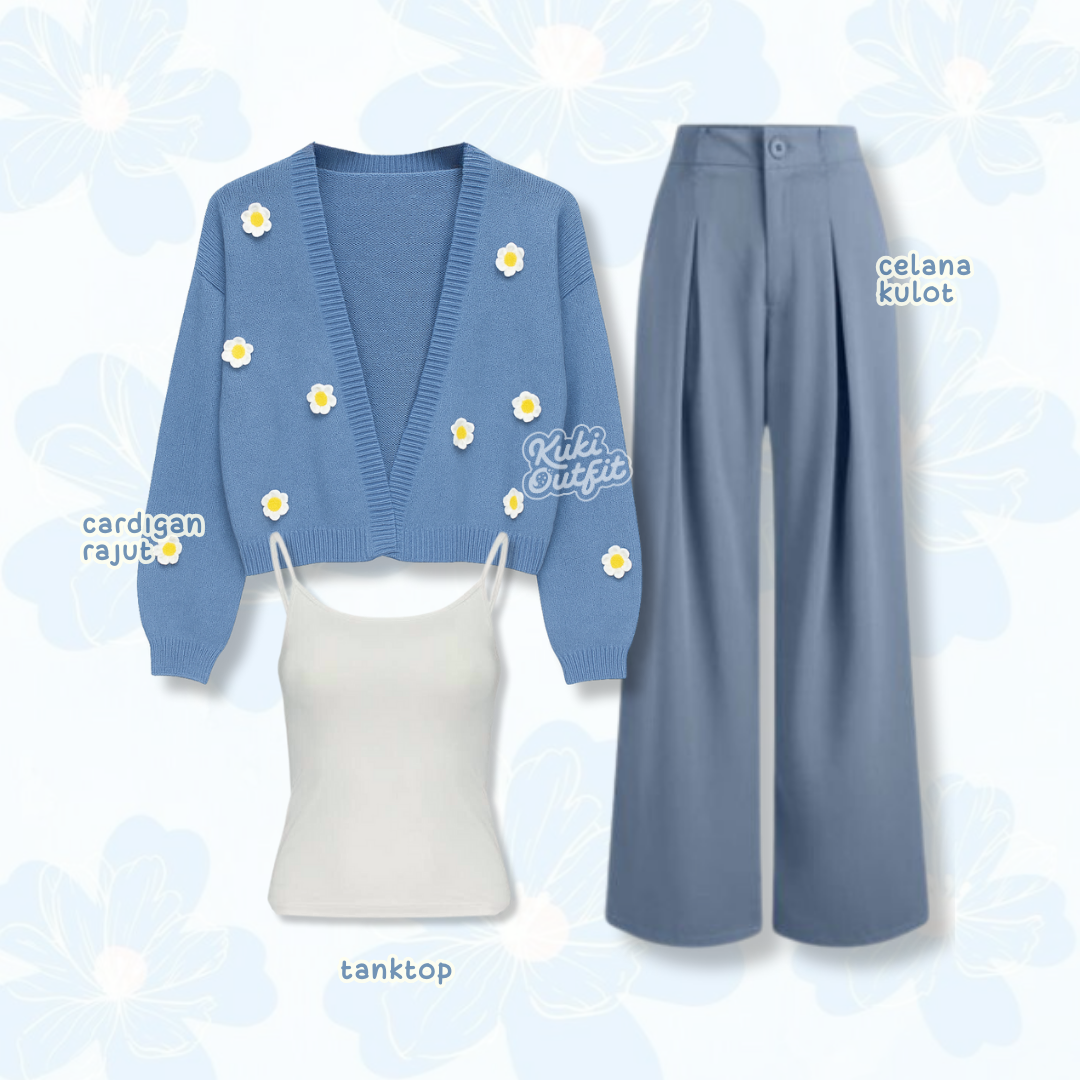 Luna One Set Floral Dress Outfit Korea Style Remaja Dewasa - KA38