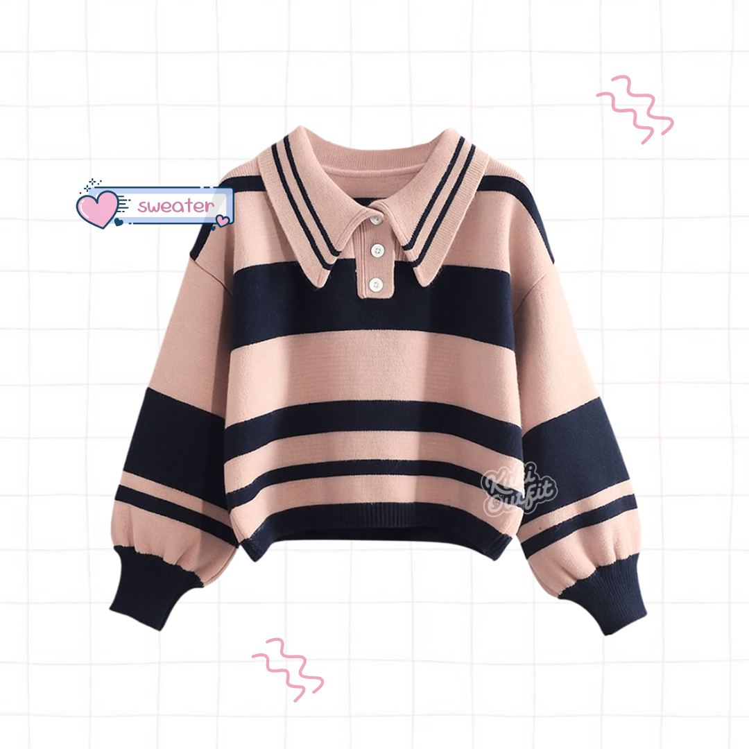 Maisha One Set Lucu Wanita Kekinian Korean Style Outfit Pink Navy KA48