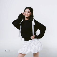KUKI OUTFIT - Atasan Wanita Rajut Oversize Batwing Polos Ribbon Lepas Pasang Bianca Sweater