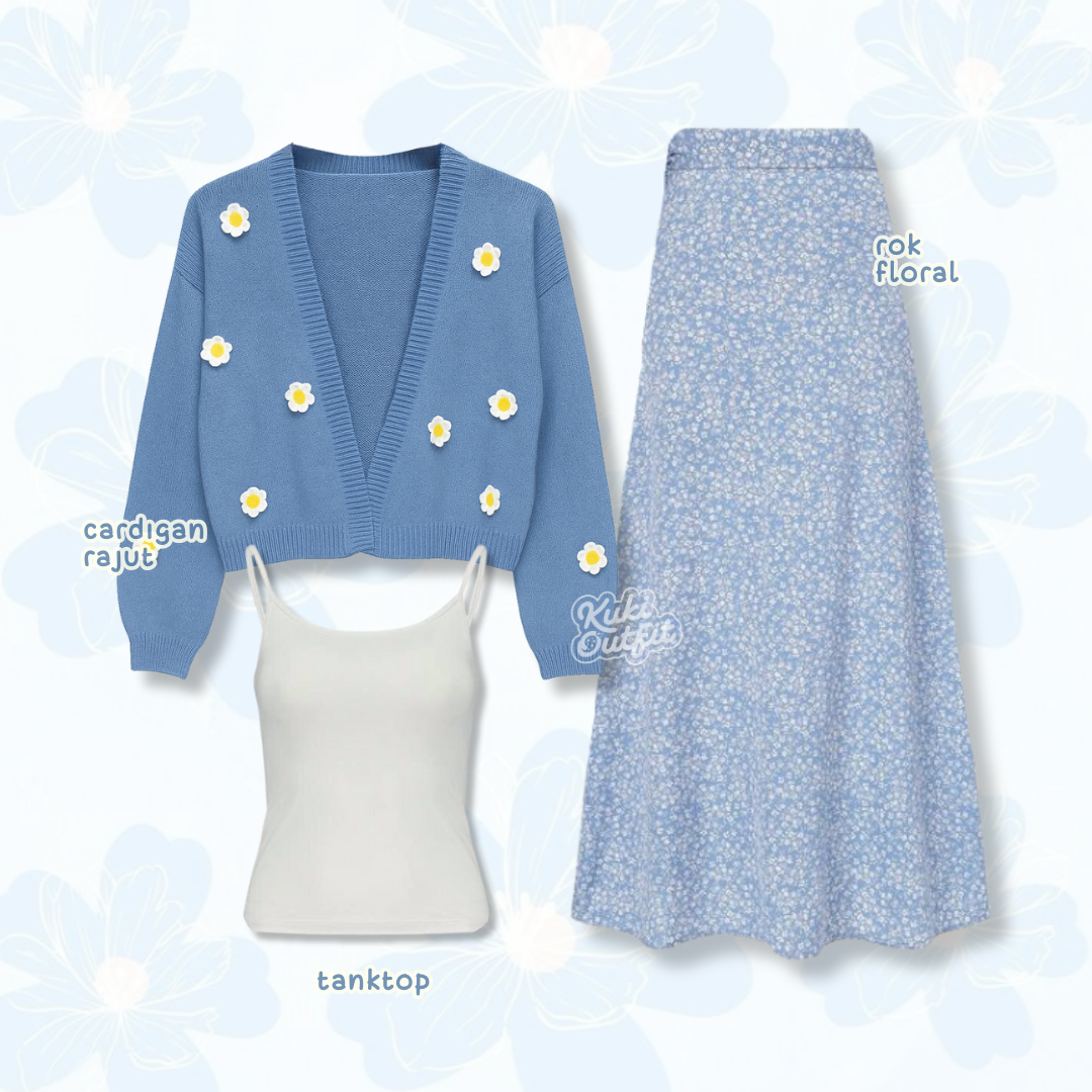 Luna One Set Floral Dress Outfit Korea Style Remaja Dewasa - KA38