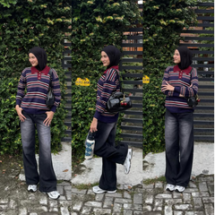 Kuki Outfit - Shadira One Set Salur Ootd Remaja Viral - KA85