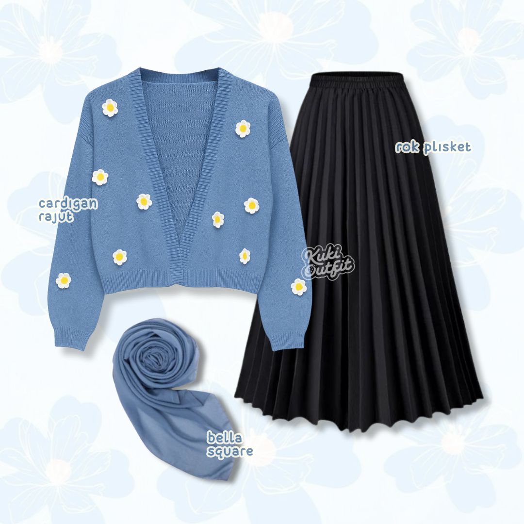 Luna One Set Floral Dress Outfit Korea Style Remaja Dewasa - KA38