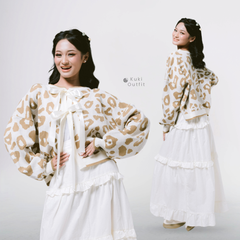 KUKI OUTFIT - One Set Cardigan Rajut Motif Leopard Pita Knitwear + Rok Soft Cotton