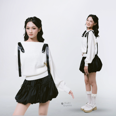 KUKI OUTFIT - Atasan Wanita Rajut Oversize Batwing Polos Ribbon Lepas Pasang Bianca Sweater