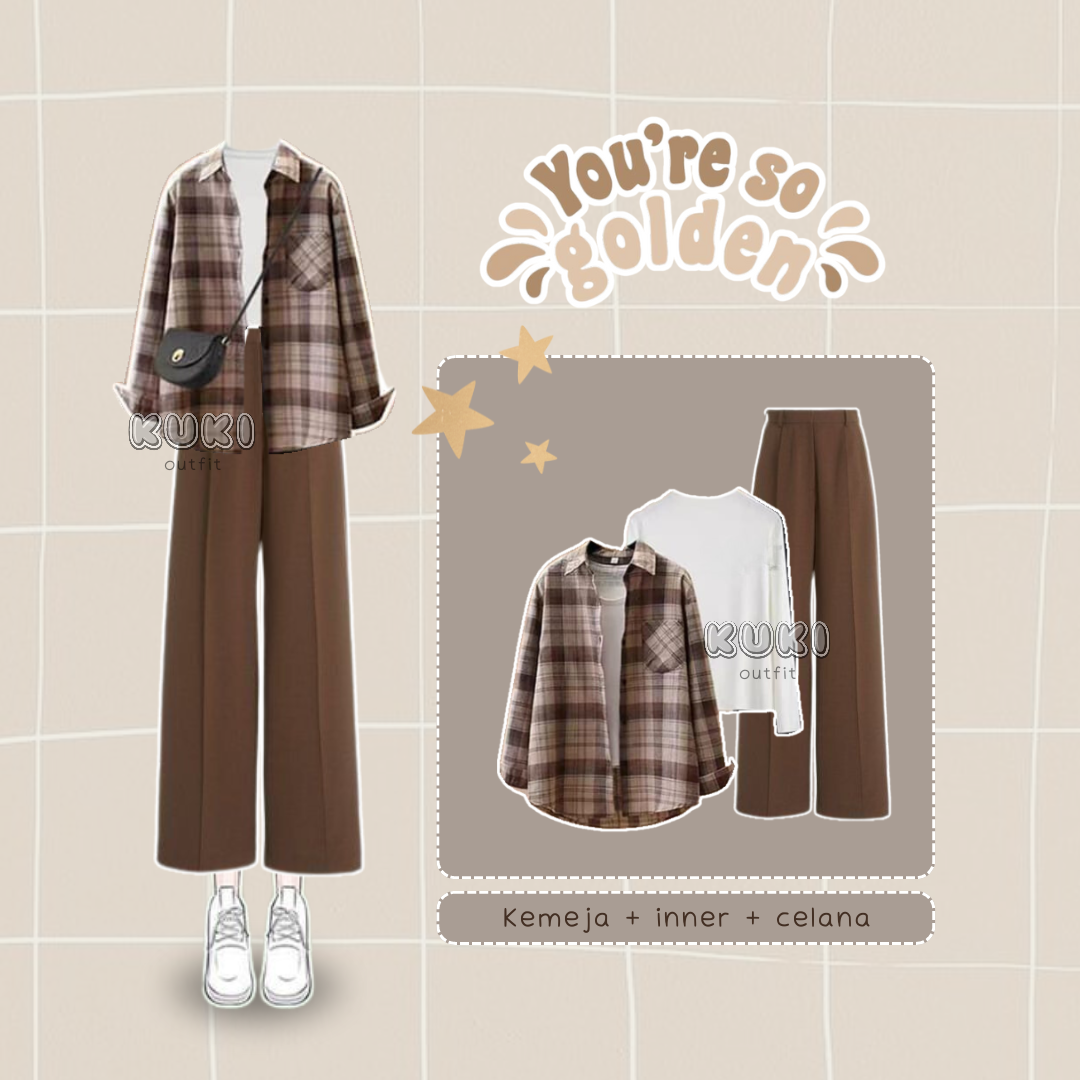 One Set Wanita Kekinian Oneset 3in1 Style Flanel - KK07