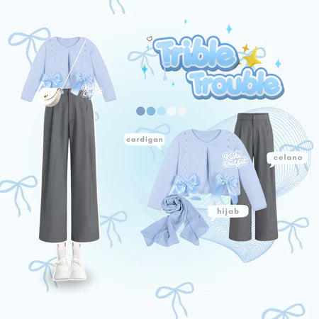 Oneset Cardigan Blue Cute Style Outfit - KK220