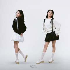 KUKI OUTFIT - Atasan Wanita Polos Oversize Batwing Ribbon Lepas Pasang Bianca Sweater
