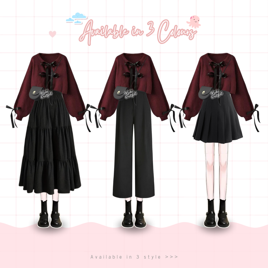 Fairy 1 Set Outfit Wanita Douyin Outfit Set Maroon Remaja - KA49