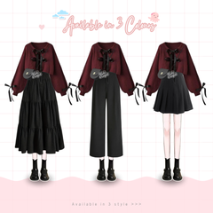 Fairy 1 Set Outfit Wanita Douyin Outfit Set Maroon Remaja - KA49