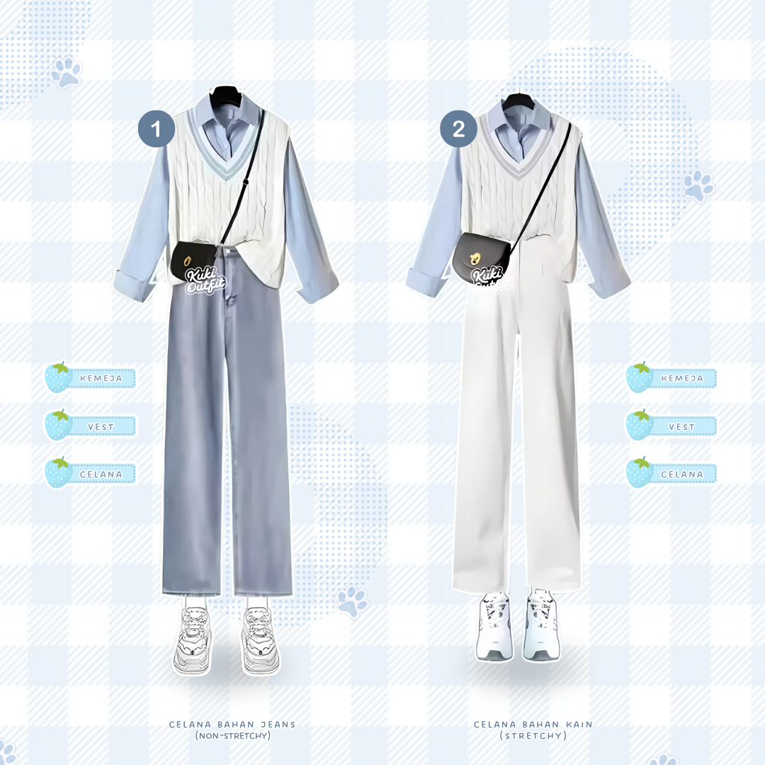 Sean Baju One Set Wanita Korean Style Rompi Setelan - KK248