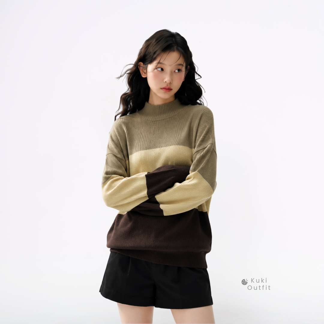 KUKI OUTFIT - Selene Sweater Rajut Wanita Oversize Longsleeve Soft Knit