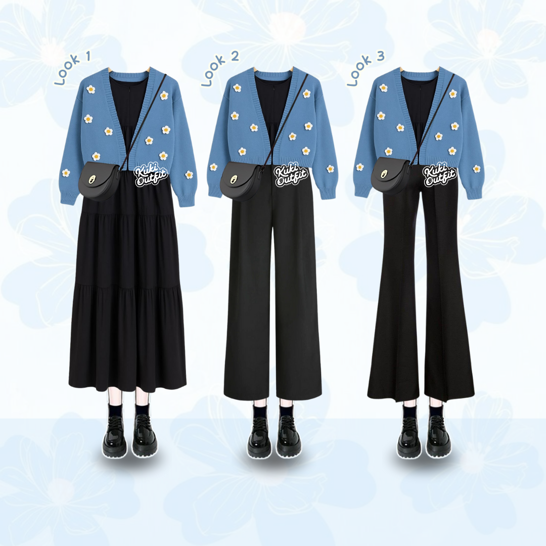 Luna One Set Floral Dress Outfit Korea Style Remaja Dewasa - KA38