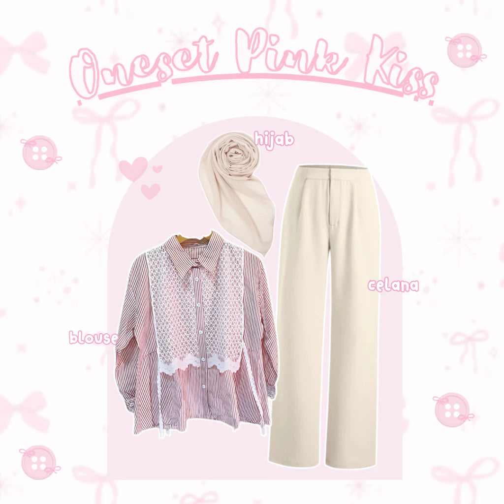 Oneset Outfit Pink Remaja Set OOTD Wanita Cute Kekinian - LO29