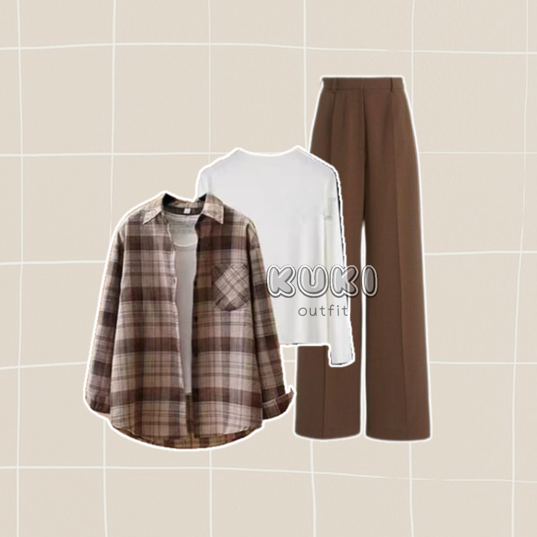 One Set Wanita Kekinian Oneset 3in1 Style Flanel - KK07
