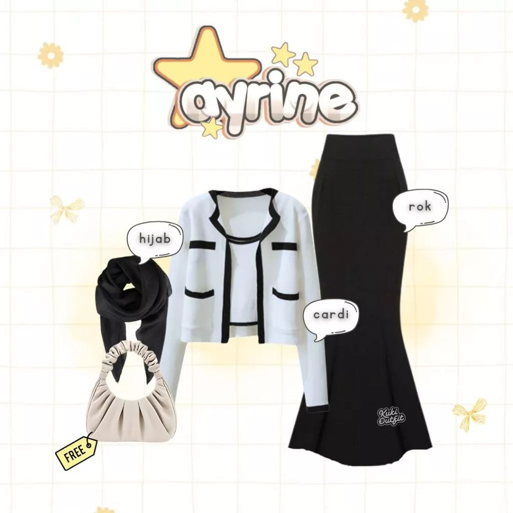 Ayrine Setelan Rok Duyung Cardigan Oneset Korean Style Kekinian - KK238