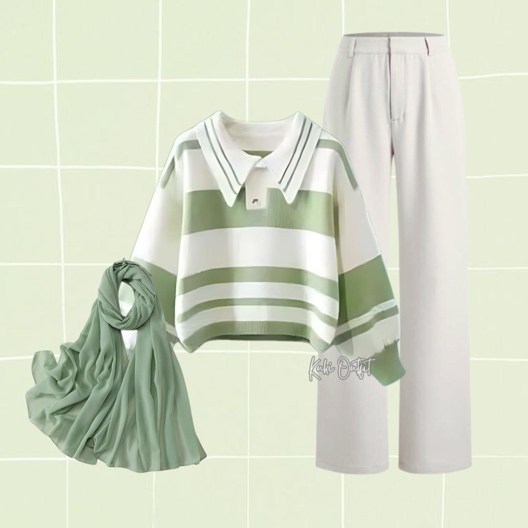 One Set Korean OOTD (Sweater, Celana, Hijab) - KK101