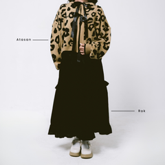 KUKI OUTFIT - One Set Cardigan Rajut Motif Leopard Pita Knitwear + Rok Soft Cotton
